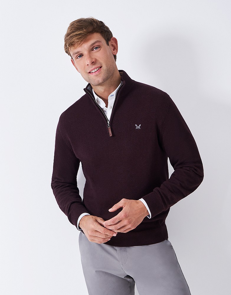 Organic Classic Half Zip Jumper in Mahogony