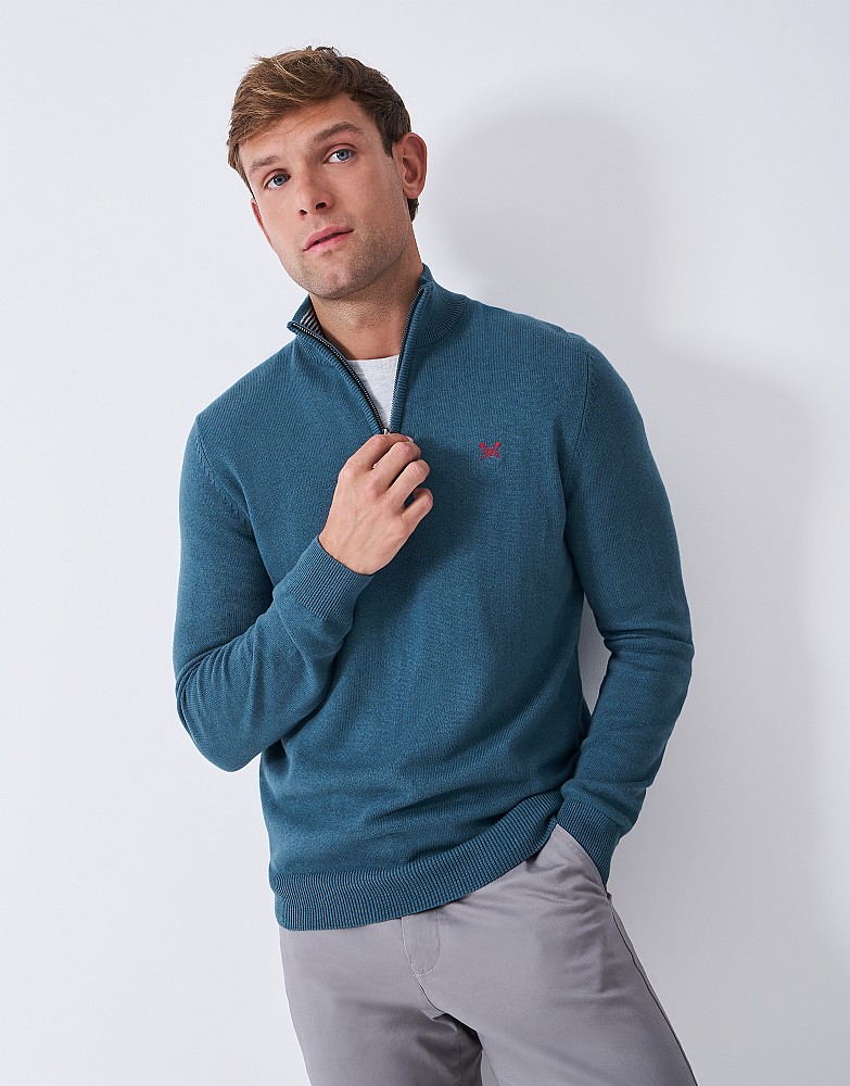 Organic Half Zip Jumper in Blue