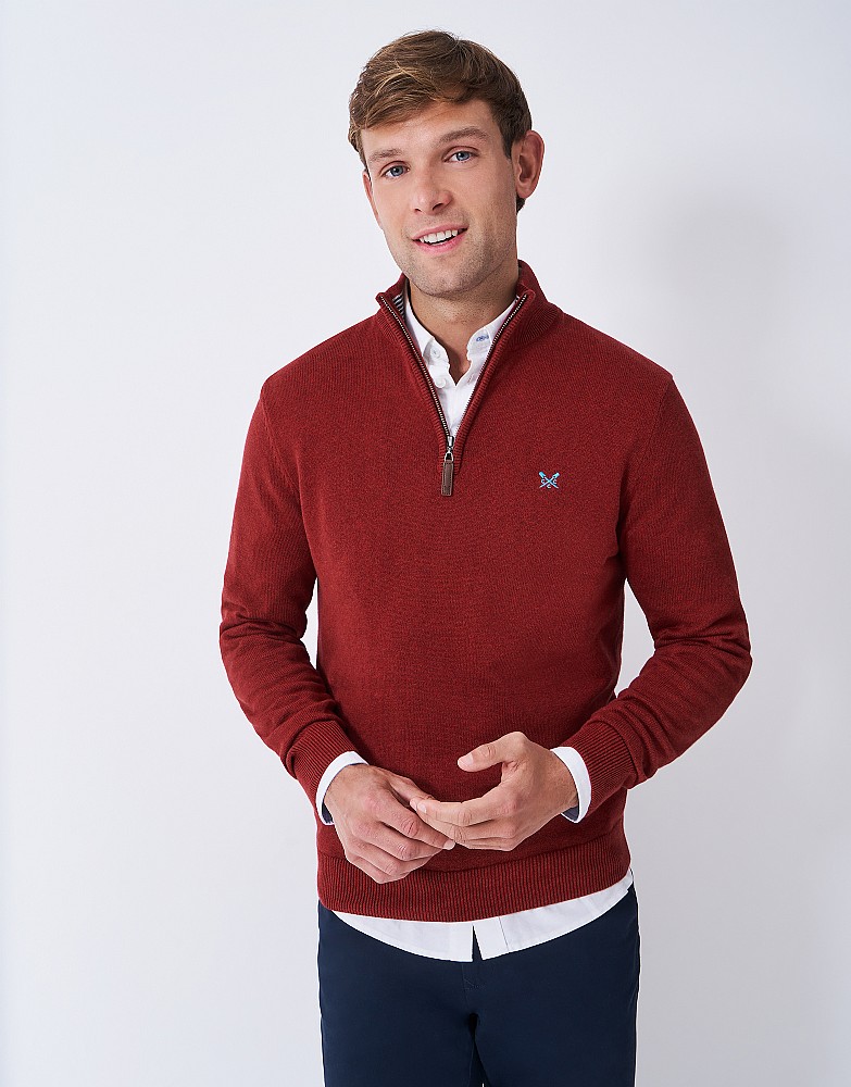 Organic Classic Half Zip Jumper in Dark Red