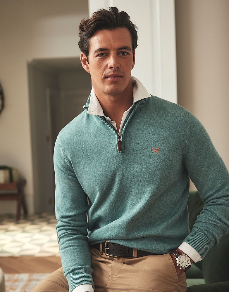 Organic Classic Half Zip Jumper in Green