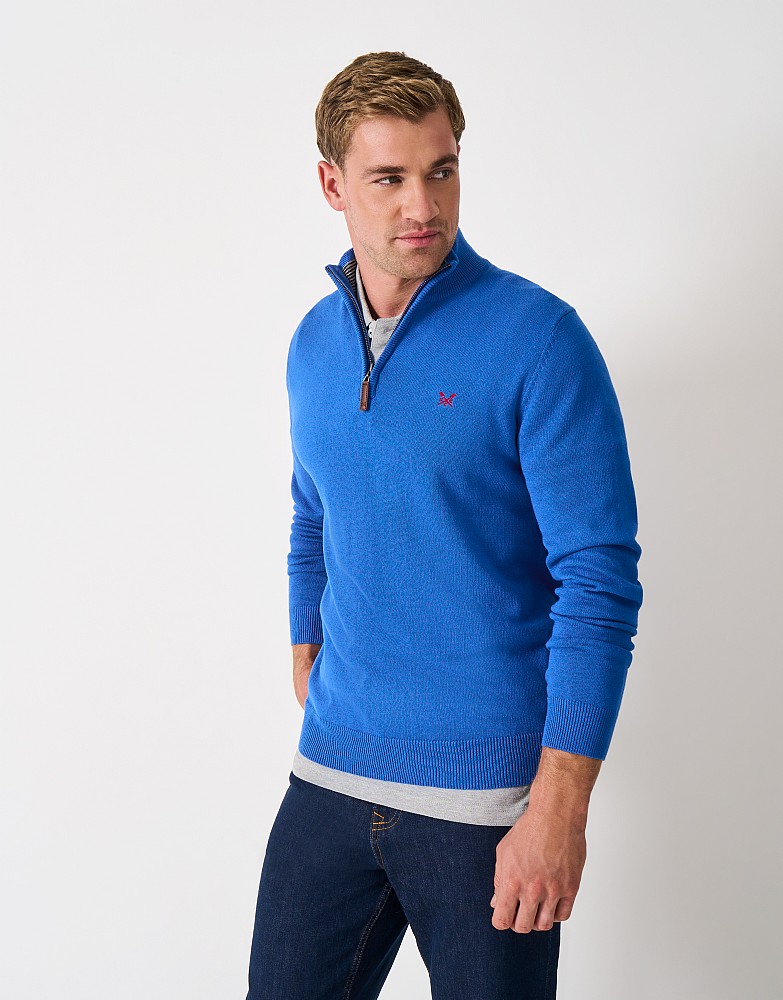 Organic Classic Half Zip Jumper in Cobalt Blue