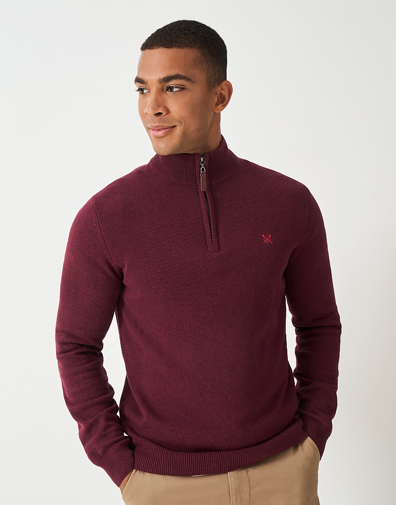 Zip Maroon Colour Jumper Claret Red Organic Cotton Half Zip Fleece
