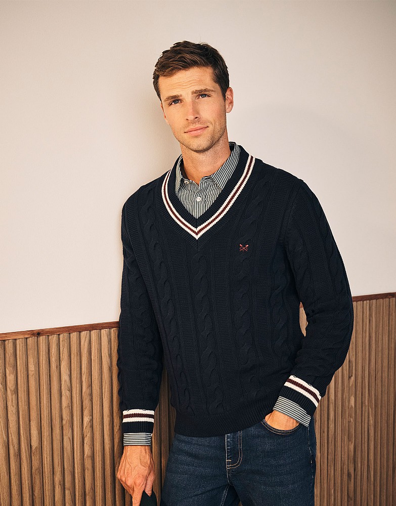 V Neck Cricket Jumper in Navy