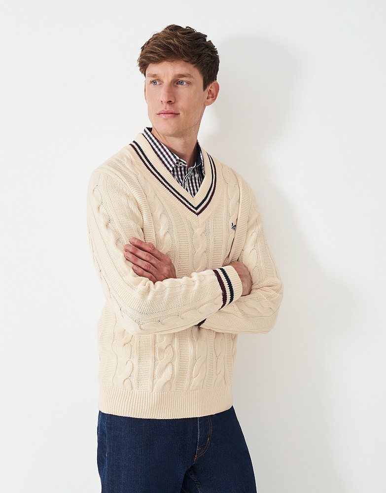 V Neck Cricket Jumper in White