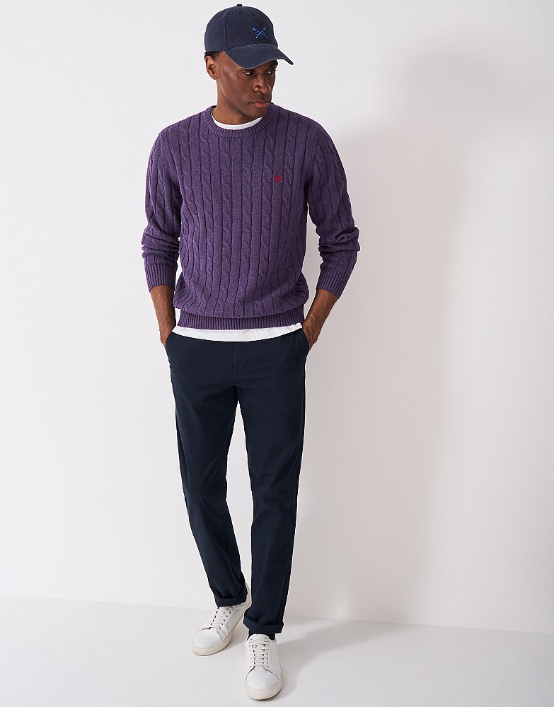 Oarsman Cable Crew Neck Jumper in Purple