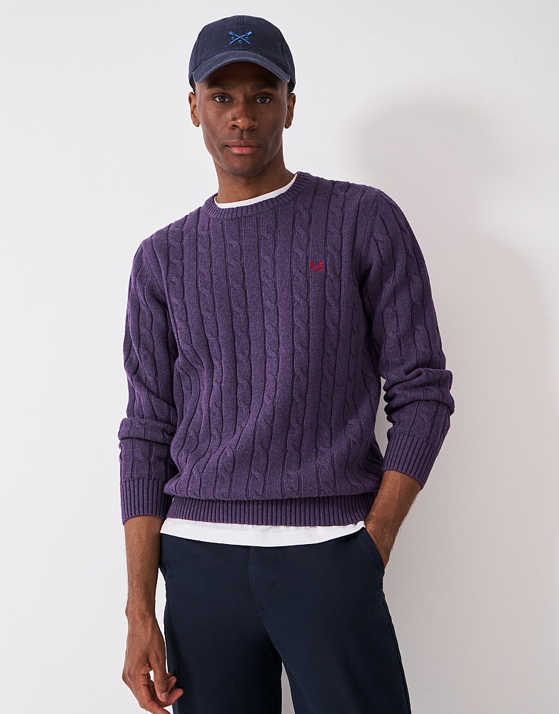 Men's Oarsman Cable Crew Neck Jumper in Purple from Crew Clothing
