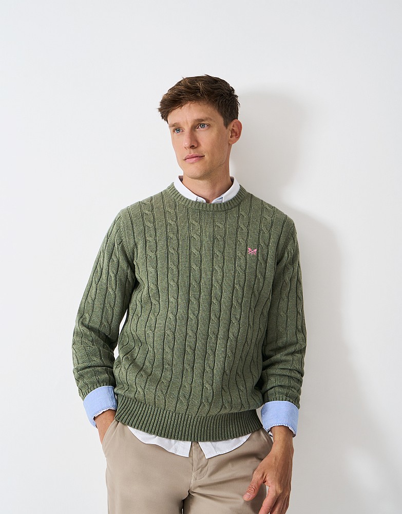 Oarsman Cable Crew Neck Jumper in Thyme Marl