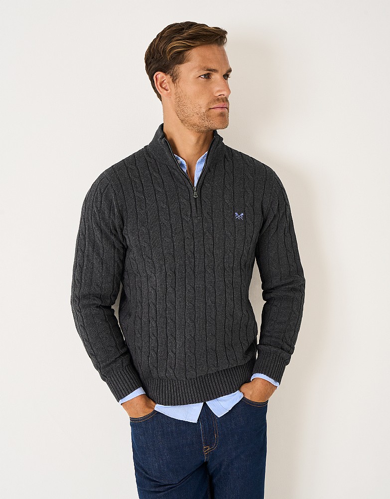 Oarsman Cable Organic Cotton Half Zip Jumper in Charcoal