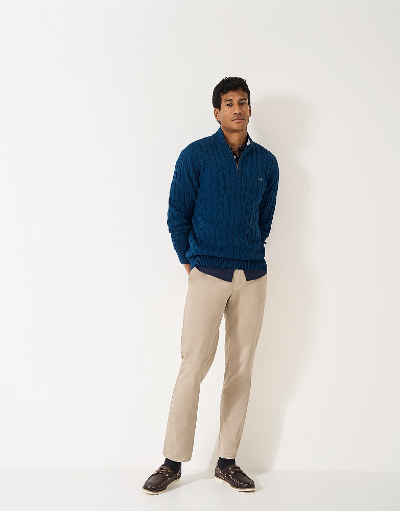 Men's Organic Cotton Half Zip Jumper in Petrol Blue from Crew Clothing