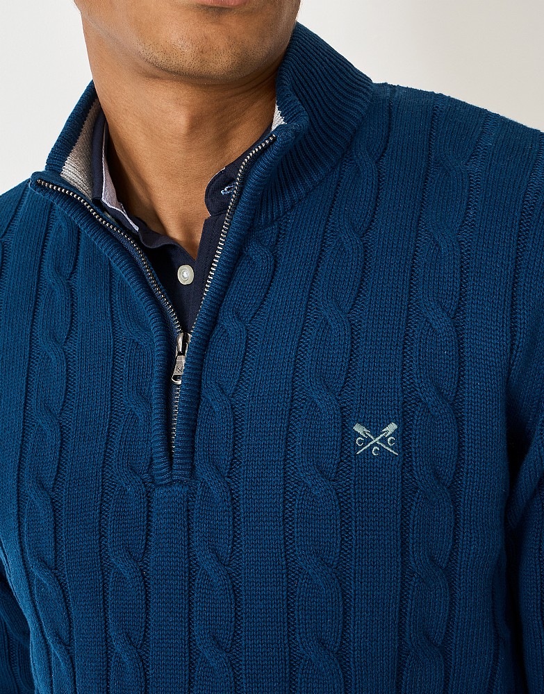 Men's Organic Cotton Half Zip Jumper in Petrol Blue from Crew Clothing