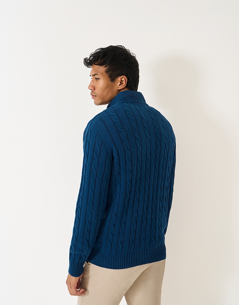 Men's Organic Cotton Half Zip Jumper in Petrol Blue from Crew Clothing