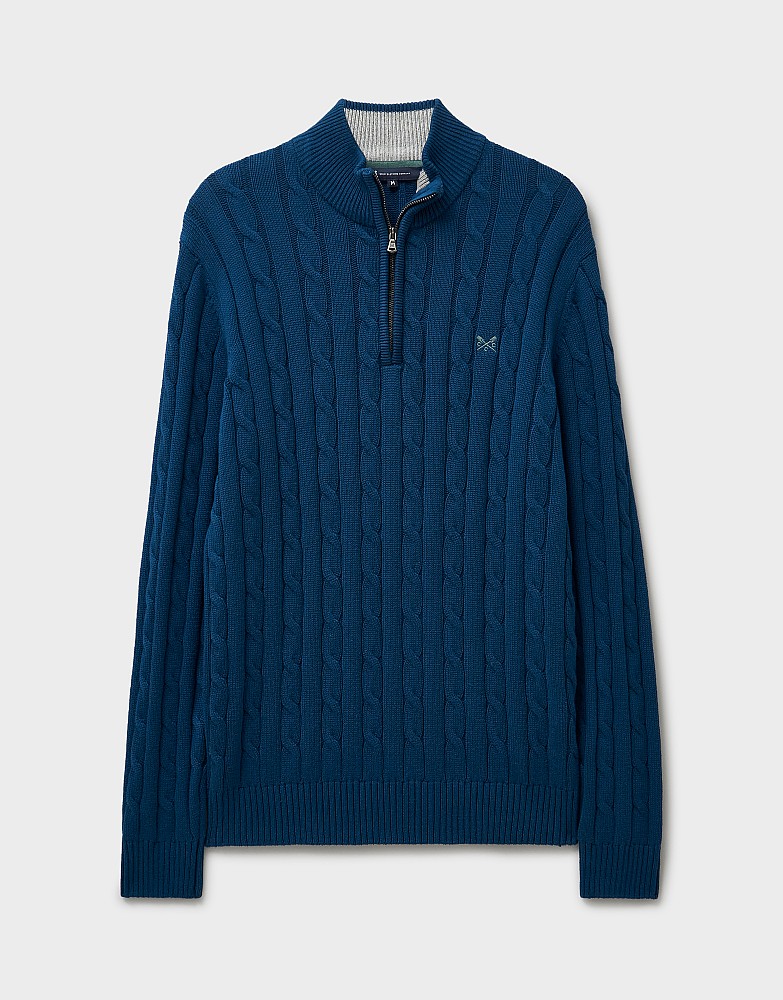 Men's Organic Cotton Half Zip Jumper in Petrol Blue from Crew Clothing