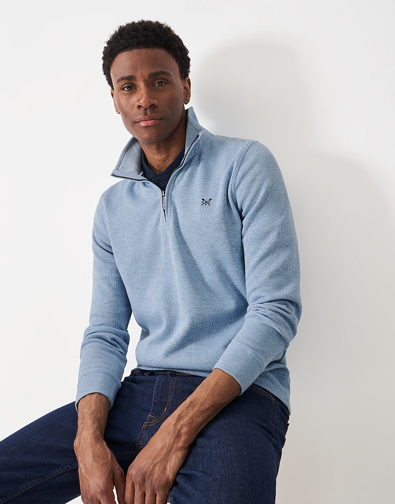 French Rib Half Zip Sweatshirt in Light Blue