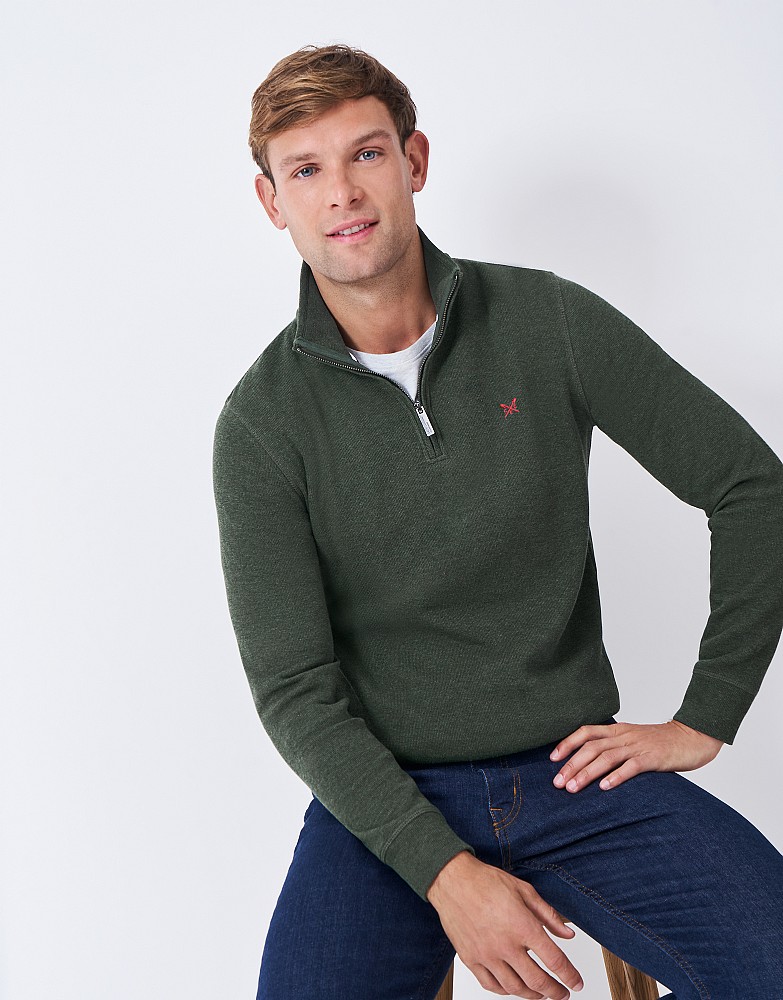Ribbed Half Zip Sweatshirt in Dark Green