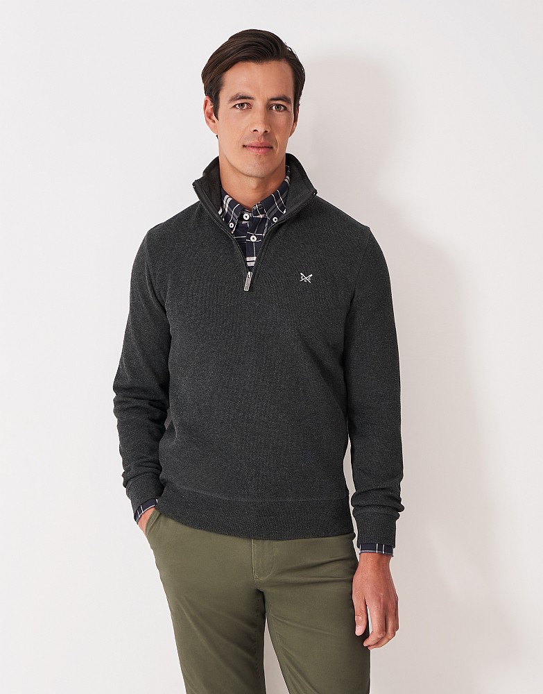 Ribbed Half Zip Sweatshirt in Charcoal