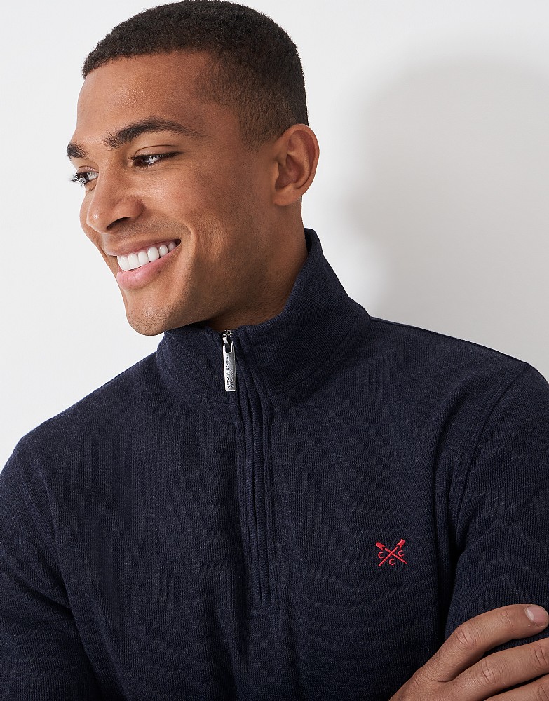 Men's French Rib Half Zip Sweatshirt in Navy from Crew Clothing