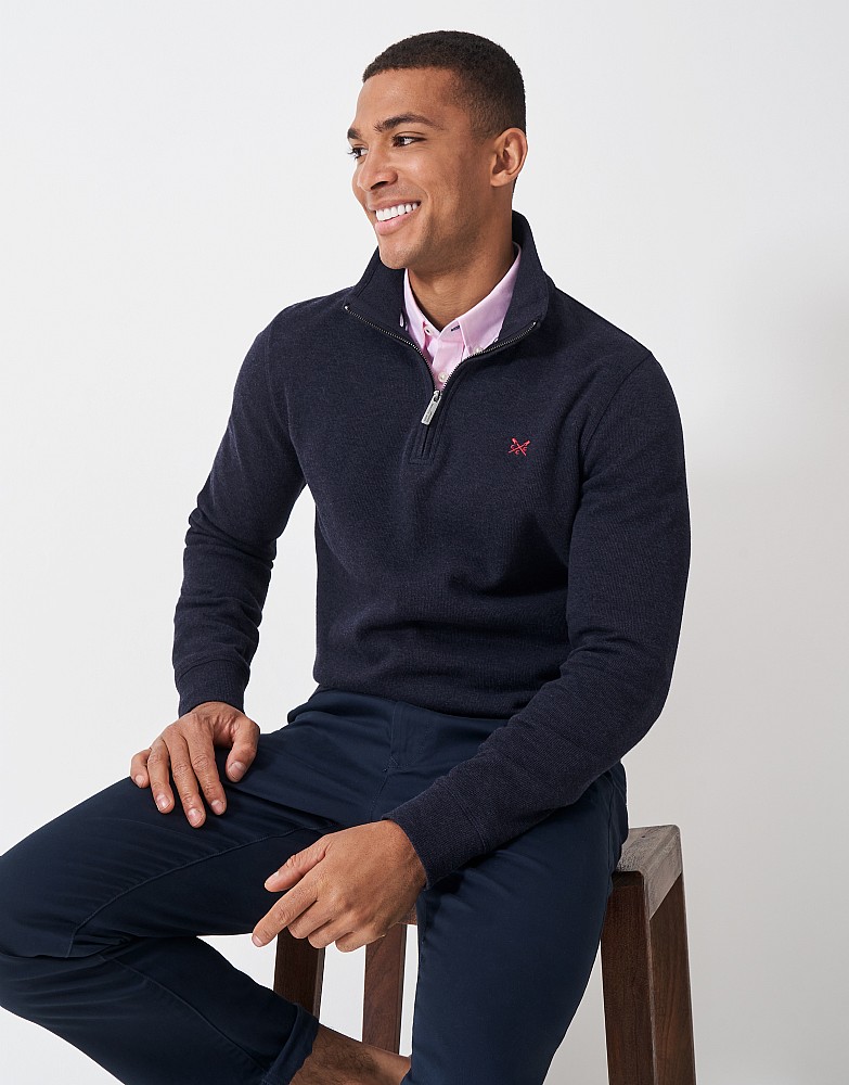 Men's French Rib Half Zip Sweatshirt in Navy from Crew Clothing