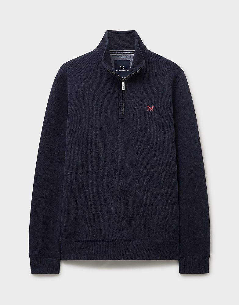Men's French Rib Half Zip Sweatshirt in Navy from Crew Clothing