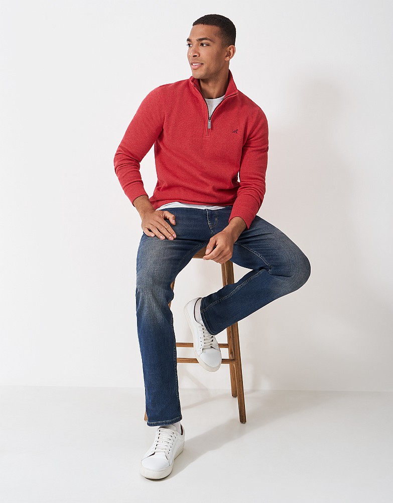 French Rib Half Zip Sweatshirt in Bright Red