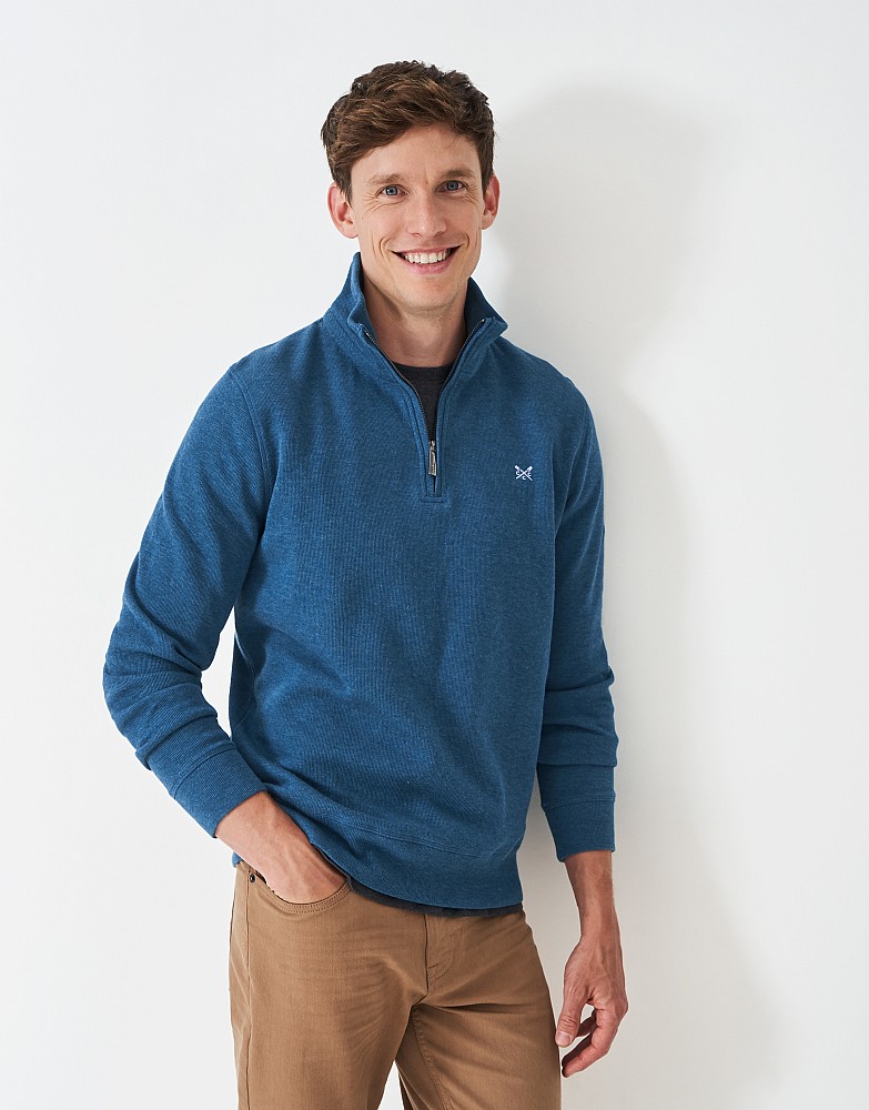 French Rib Half Zip Sweatshirt in Mid Blue