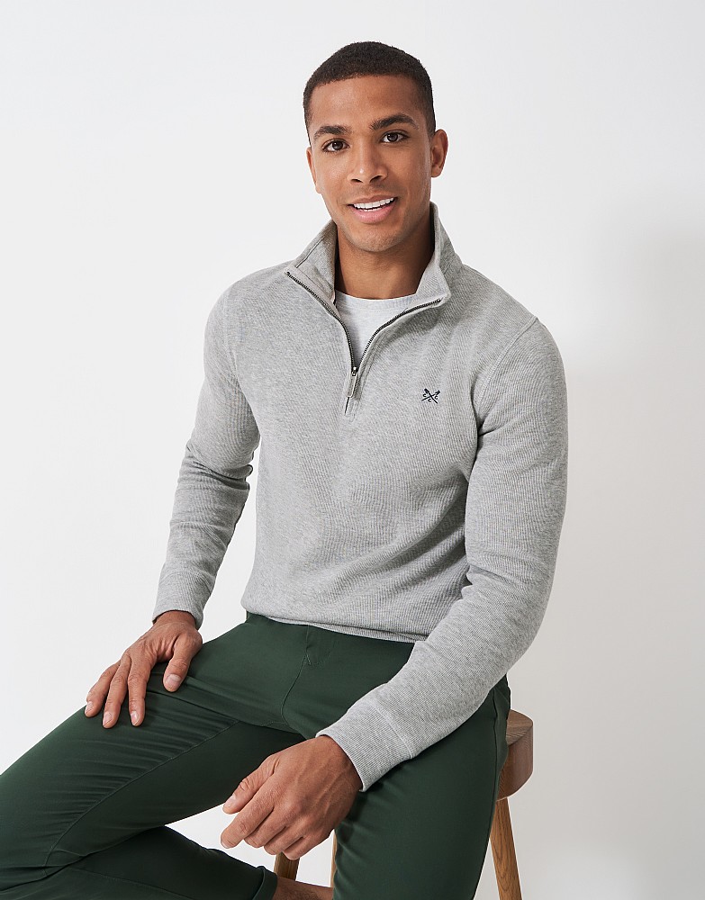 Ribbed Half Zip Sweatshirt in Light Grey