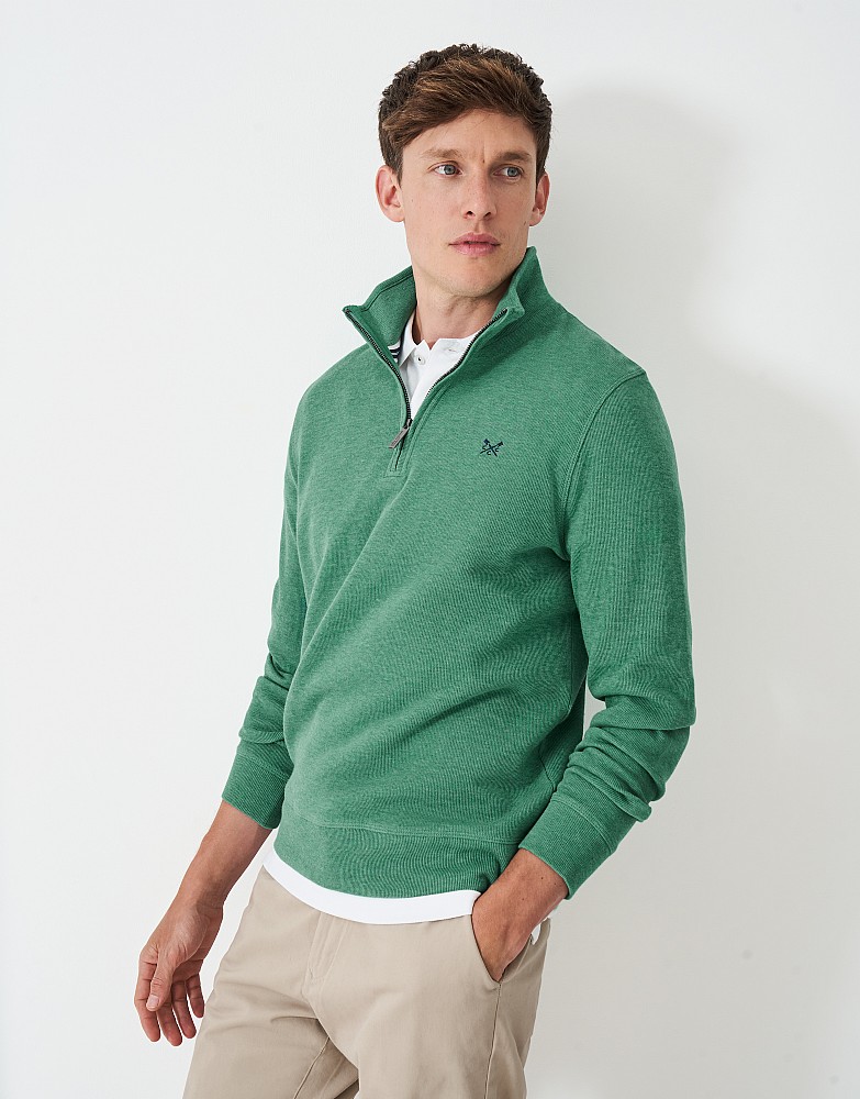 French Rib Half Zip Sweatshirt in Green