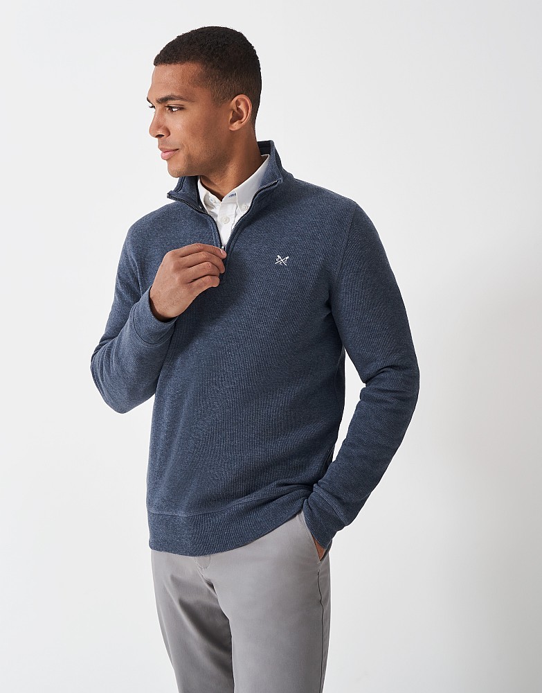 French Rib Half Zip Sweatshirt in Steel Blue