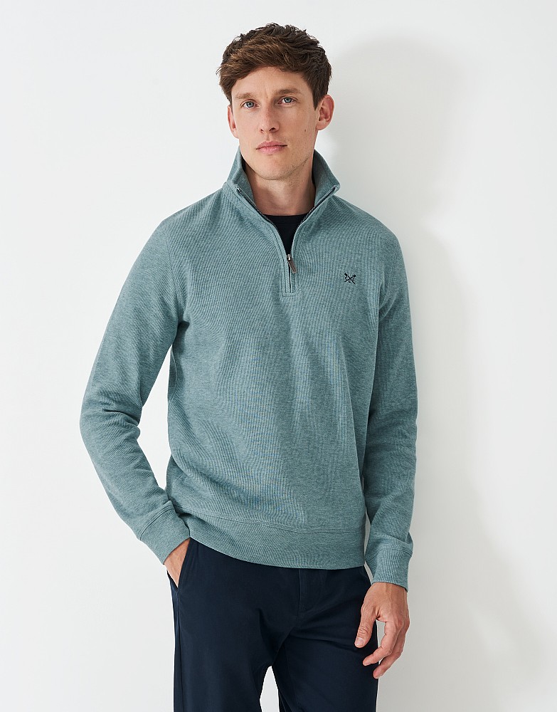 French Rib Half Zip Sweatshirt in Pale Green