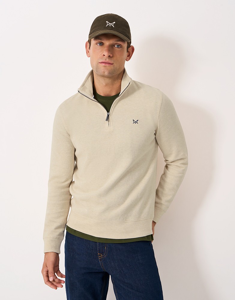 French Rib Half Zip Jumper in White Marl