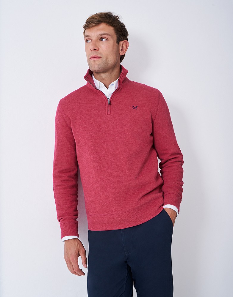 French Rib Half Zip Sweatshirt in Cherry Red