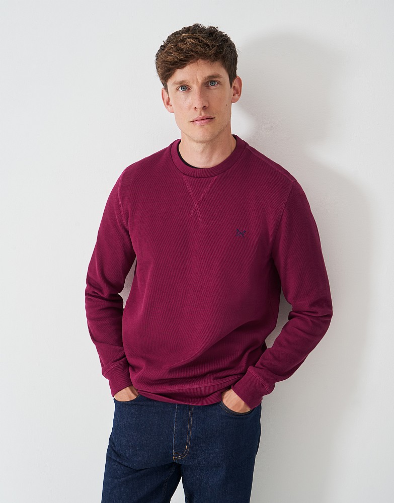Ribbed Crew Neck Sweatshirt in Red