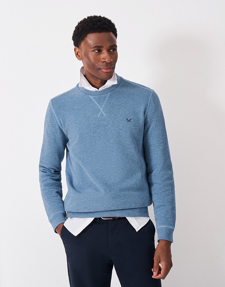 French Rib Crew Neck Jumper in Blue Marl
