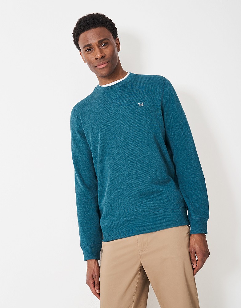 Ribbed Crew Neck Sweatshirt in Teal Blue