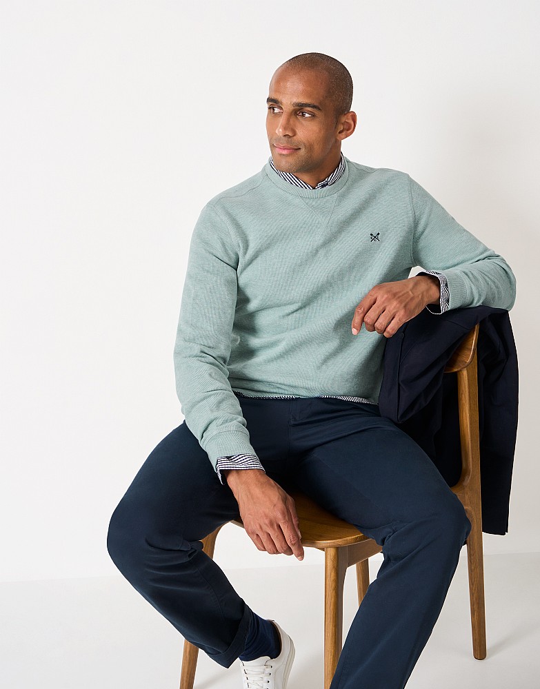 French Rib Crew Neck Jumper in Light Blue Marl