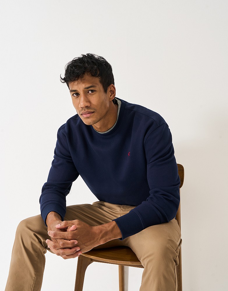 Oversized Cotton-Blend Piqué Sweatshirt in Deep Blue