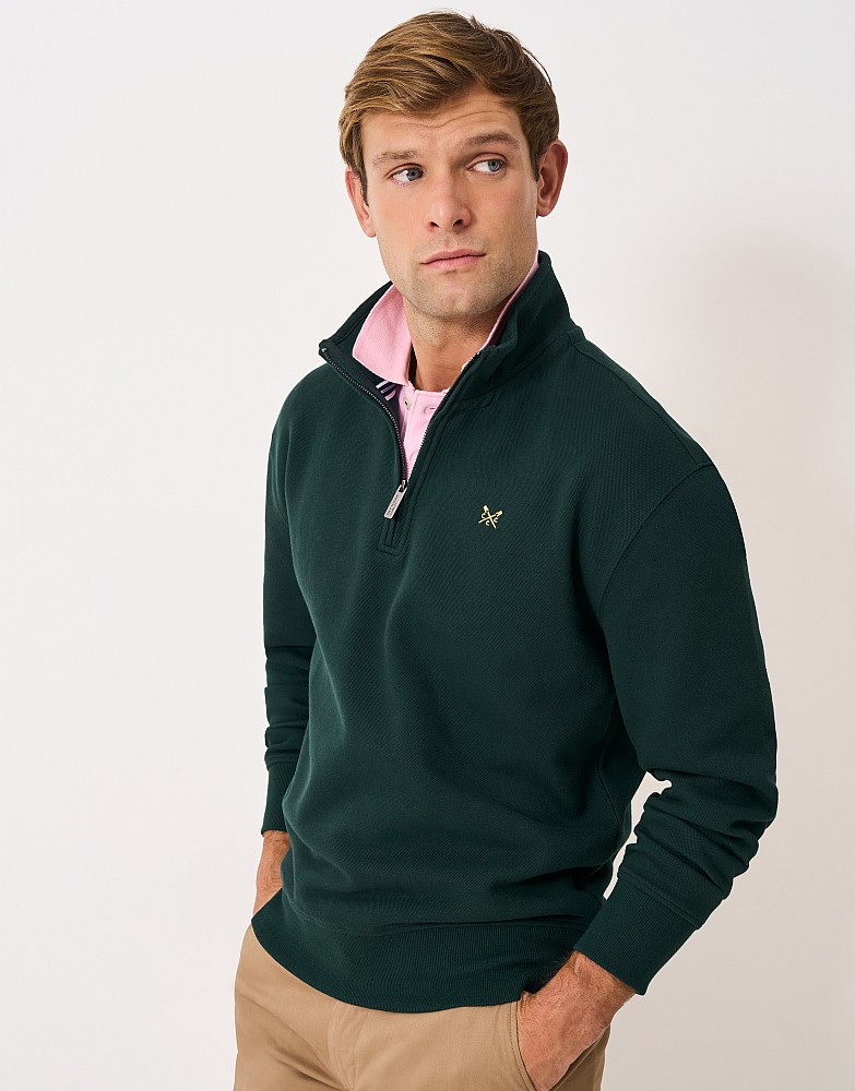 Oversized Cotton-Blend Piqué Half-Zip Sweatshirt in Bottle Green