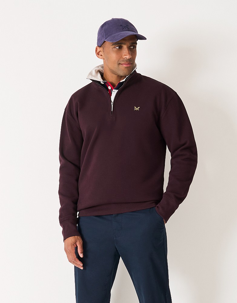 Oversized Cotton-Blend Piqué Half-Zip Sweatshirt in Mahogany Red