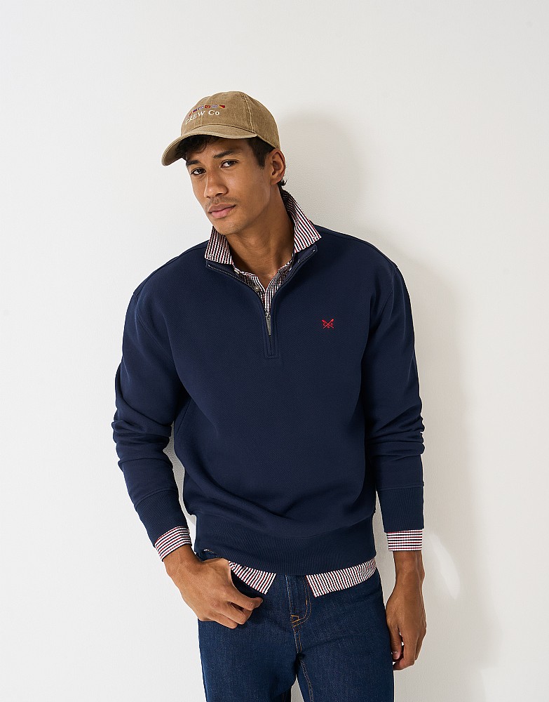 Oversized Cotton-Blend Piqué Half-Zip Sweatshirt in Deep Blue