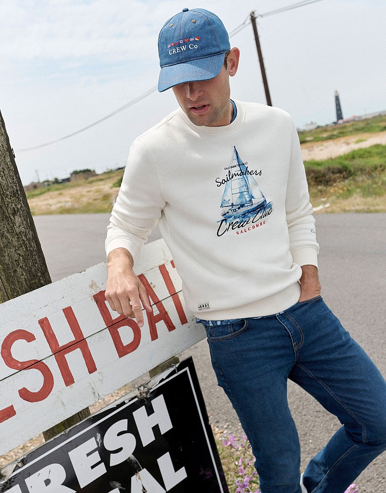 Sailmakers Graphic Crew Sweatshirt in Ecru