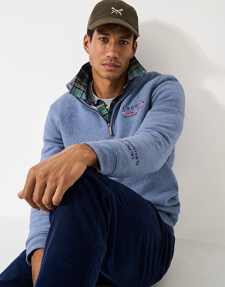Cotton-Blend Half-Zip Sweatshirt in Blue