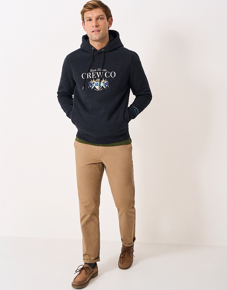 Embroidered Row House Graphic Hoodie in Black Marl