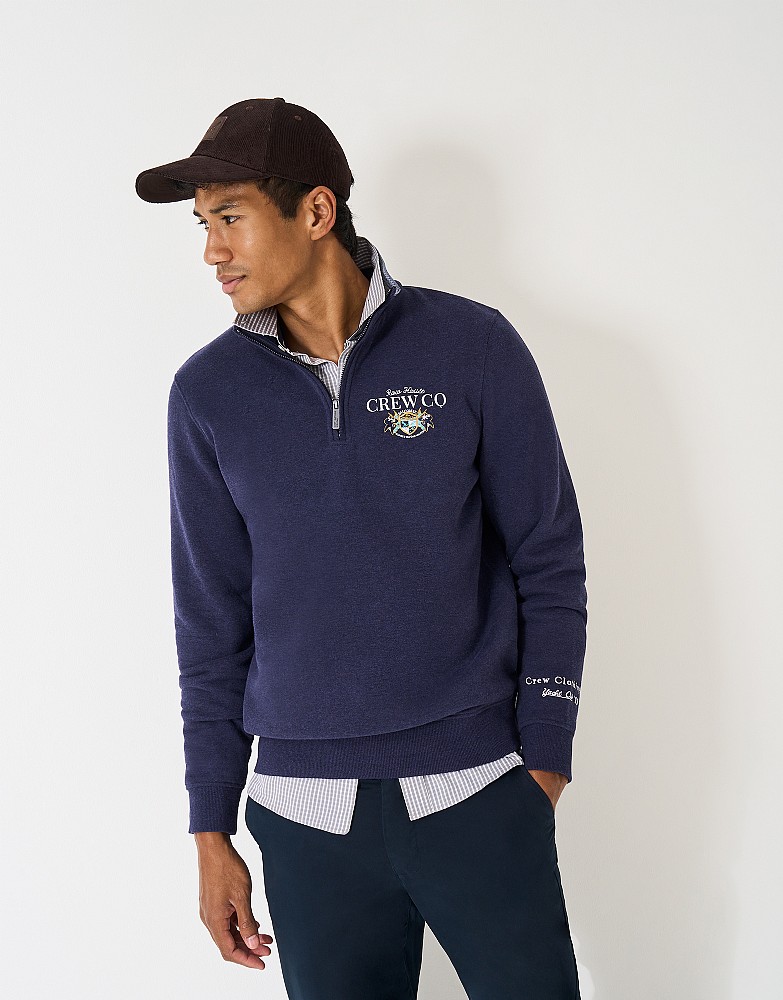 Embroidered Row House Graphic Half Zip in Navy Marl