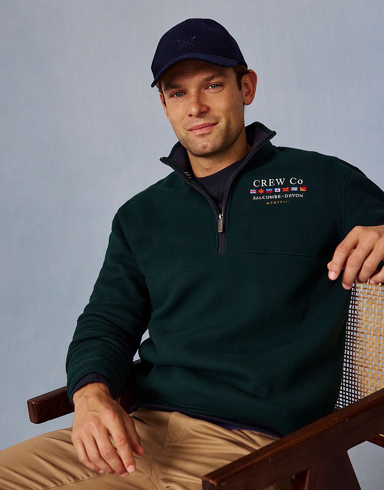 Embroidered Half-Zip Fleece in Bottle Green