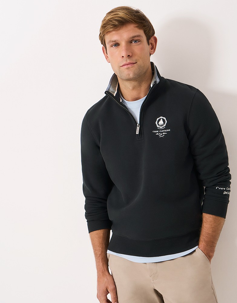 Cotton-Blend Crew Flag Half-Zip Sweatshirt in Black