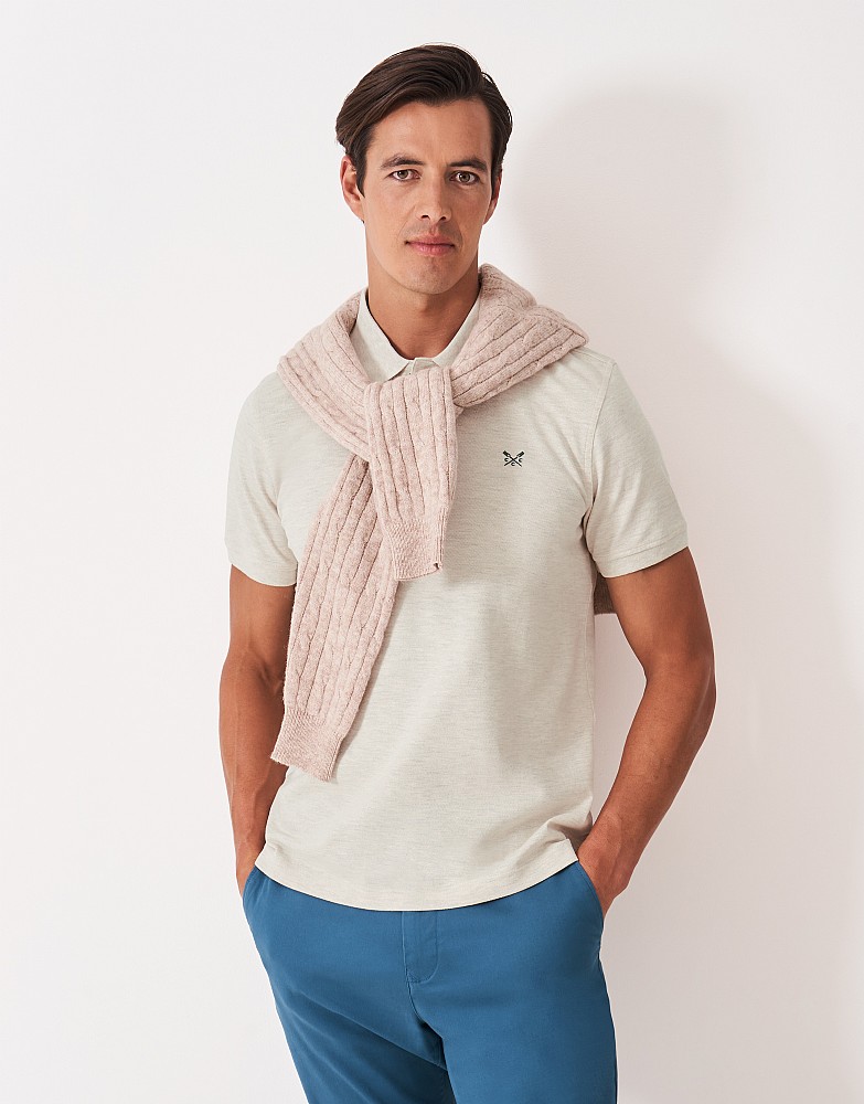 Classic Pique Polo Shirt in White Marl