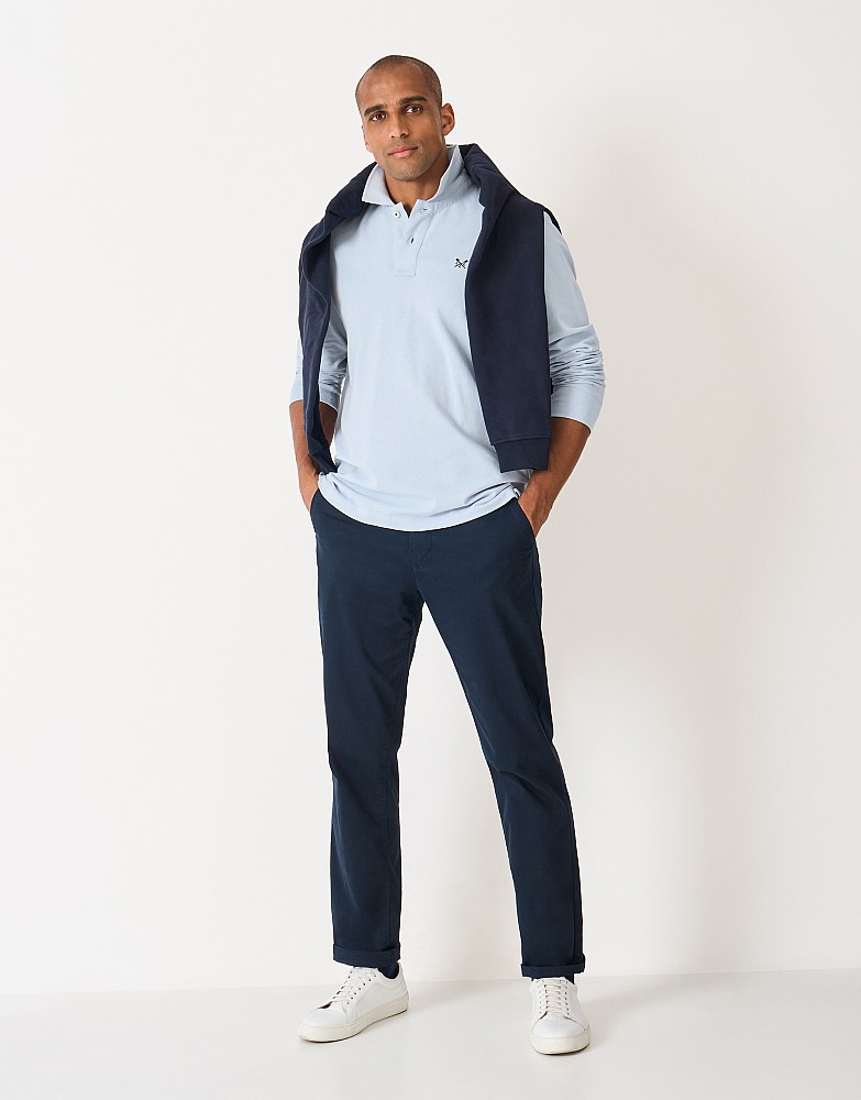 Long Sleeve Pique Polo Shirt in Blue