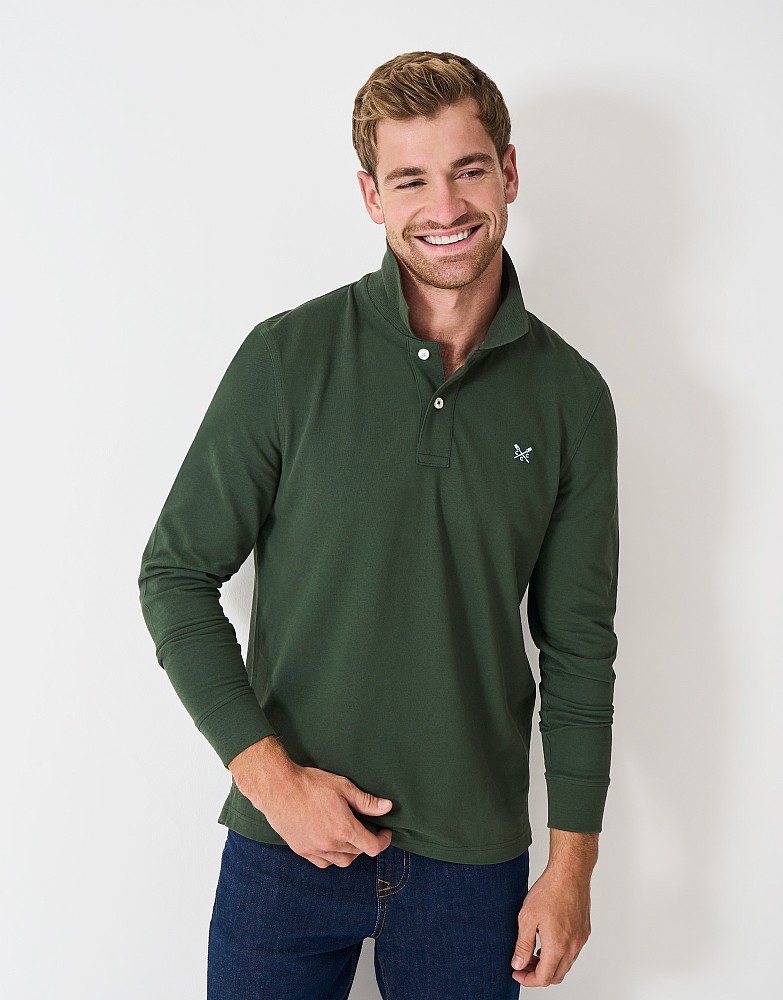 Long Sleeve Pique Polo Shirt in Green