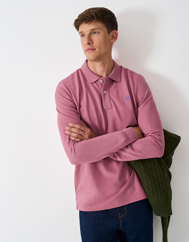 Long Sleeve Pique Polo Shirt in Pink