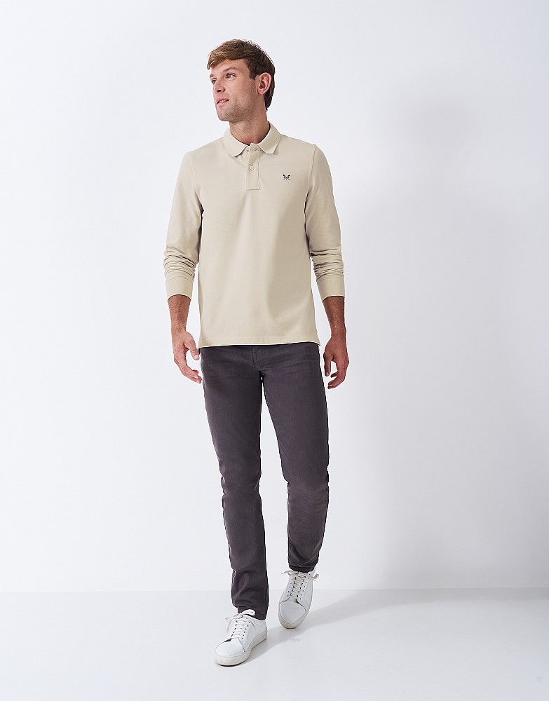 Long Sleeve Pique Polo Shirt in Beige