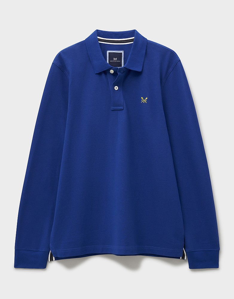 Long Sleeve Pique Polo Shirt in Surf Blue